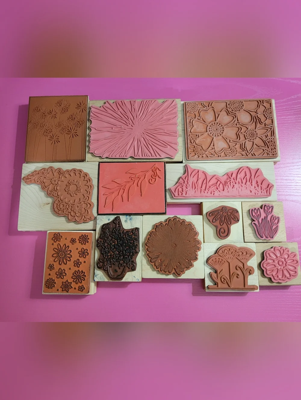 Wooden Rubber Stamp Bundle.  Floral Theme.  Set Of 13.  (0728)